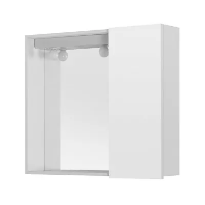 Specchiera Contenitore per il Bagno Bianco lucido con Un'anta e Una mensola in vetro