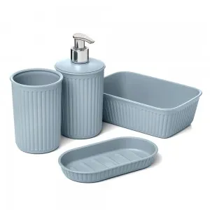 Set accessori bagno da appoggio con 4 pezzi in plastica soft touch Azzurro polvere Jinko
