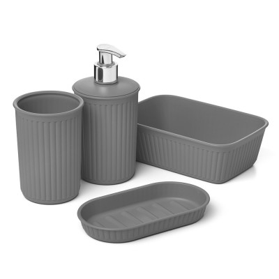 Set accessori bagno da appoggio con 4 pezzi in plastica soft touch Grigio antracite Jinko