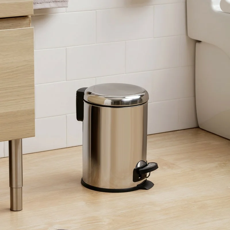 Pattumiera Per Bagno KOOSREEL 5L In Acciaio Inox, Con Pedale E Coperchio A Chiusura Morbida, Antimpronta, Secchio Interno Rimovibile, Argento