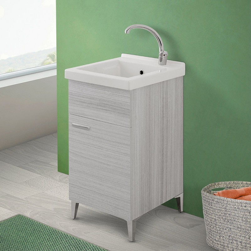 Mobile lavatoio in ceramica grigio 45x50 cm kit scarico incluso