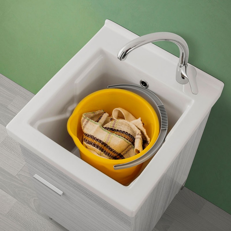 Mobile lavatoio in ceramica grigio 45x50 cm kit scarico incluso