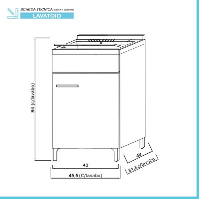 Mobile lavatoio in ceramica grigio 45x50 cm kit scarico incluso