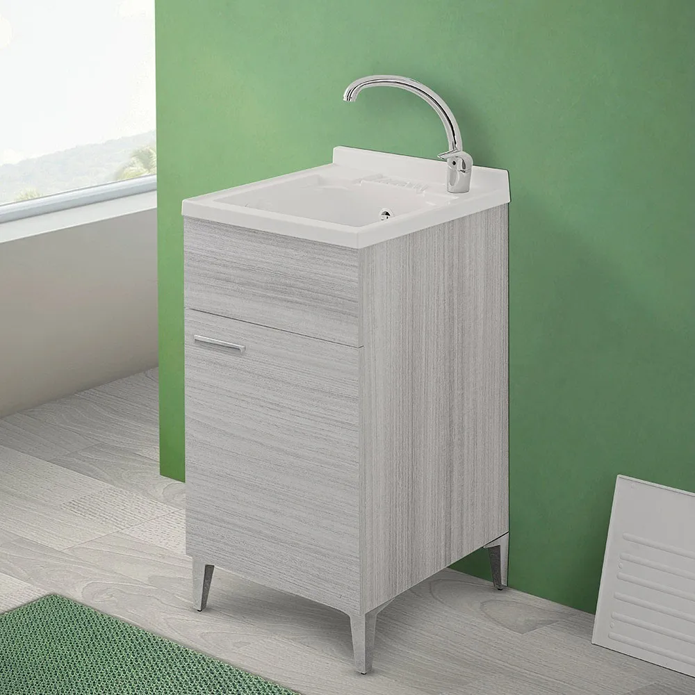 Image of Lavatoio con mobile 45x50 cm grigio vasca in resina completa di asse