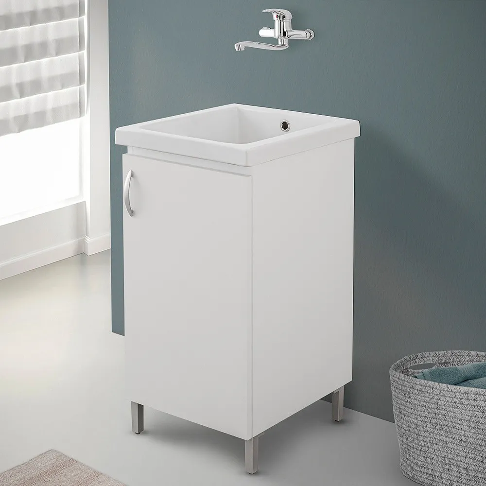 Image of Mobile lavatoio 45x50 in ceramica con strofinatoio bianco opaco