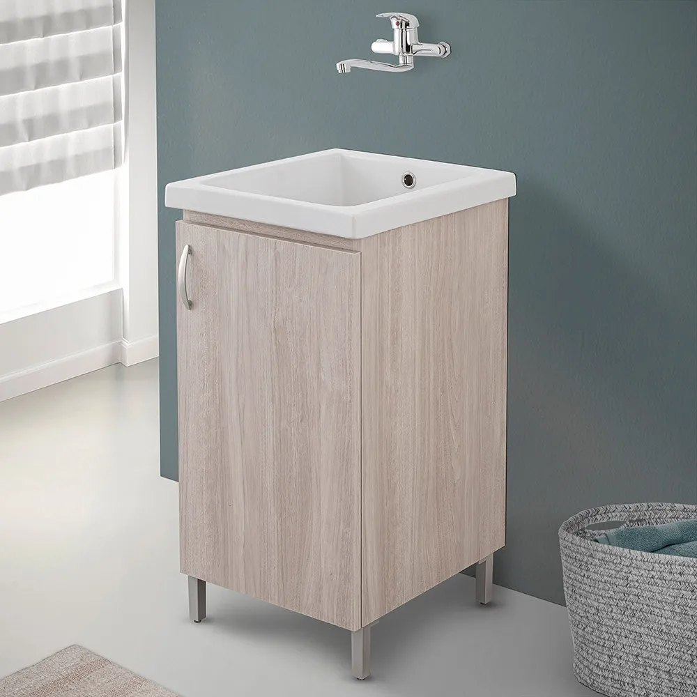 Image of Mobile lavatoio 45x50 in ceramica con strofinatoio finitura olmo