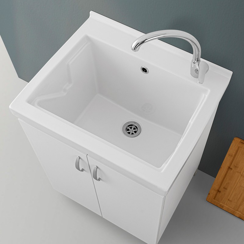 Mobile lavanderia 60x50 cm in ceramica bianco con kit scarico