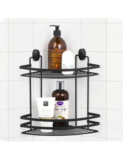 Portaoggetti Doccia Angolare 2 Ripiani In Alluminio - Scaffale A Muro Senza Fori Per Shampoo E Bagnoschiuma