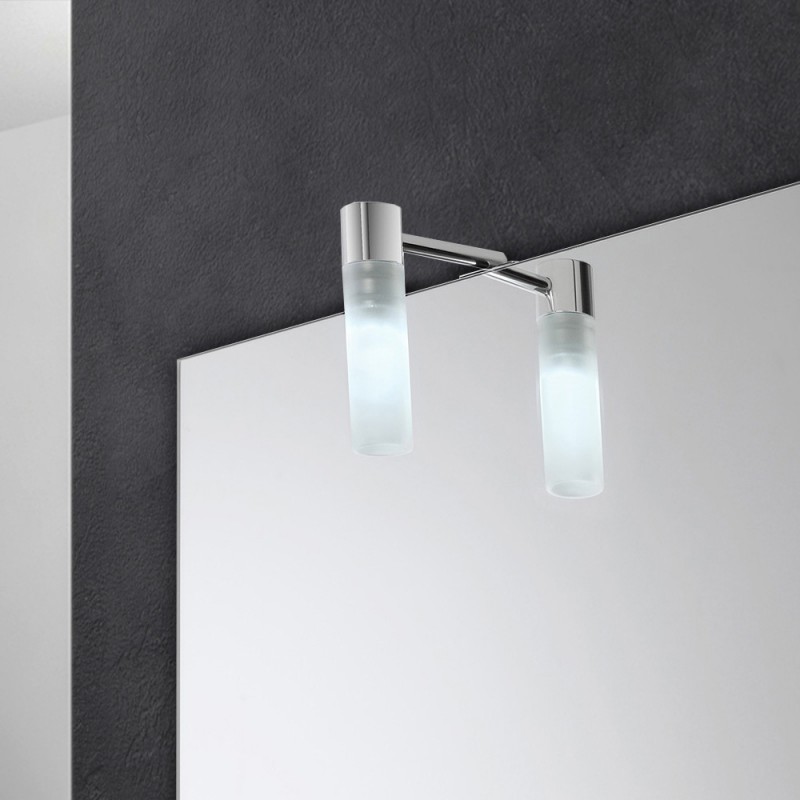 Applique LED naturale in acciaio e vetro per specchio a filo