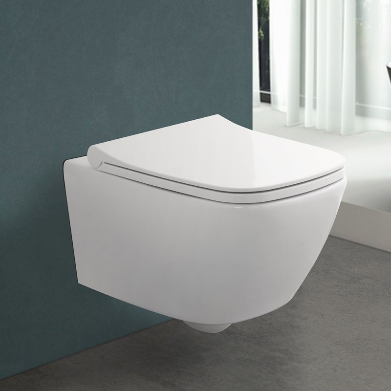 Vaso sospeso rimless in ceramica bianco lucido serie Serio