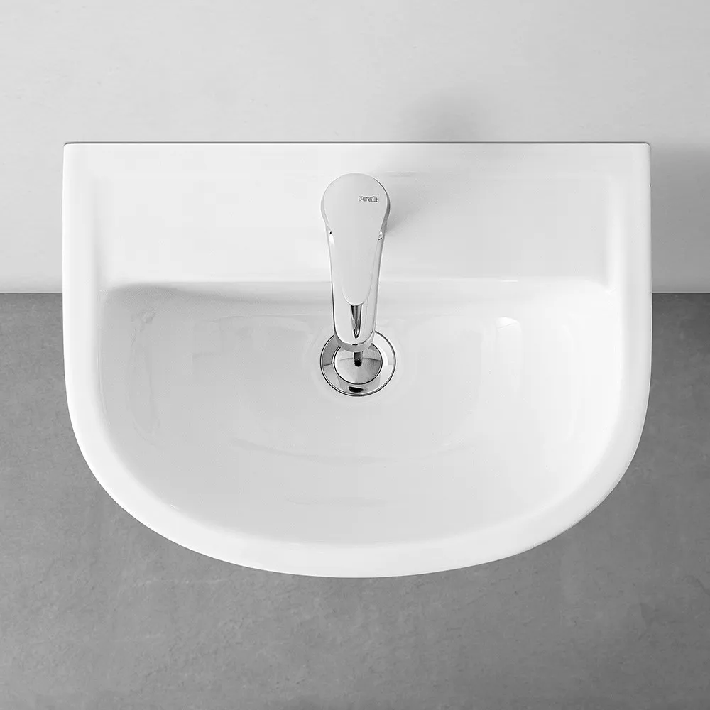 Lavabo Bagno Con Colonna, L 55X41 Cm In Ceramica Bianca, Fissaggi Inclusi-image