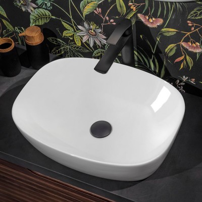 Lavandino bagno piccolo da appoggio in ceramica sanitaria KW6257 - 50 x 38  x 13 cm - bianco lucido