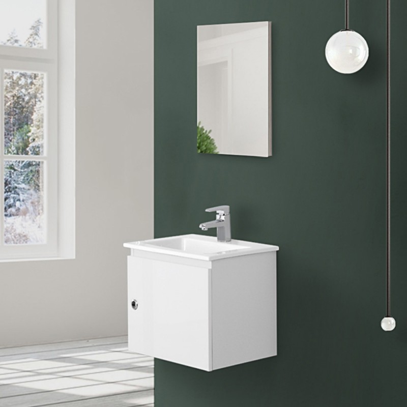 Mobile Bagno Sospeso salvaspazio bianco Mobile Moderno Salvaspazio Bianco Laccato 50x36,5 cm con Anta