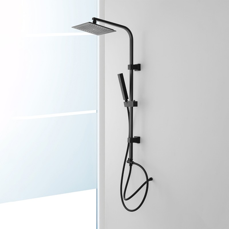 Colonna doccia nero opaco H 105 regolabile completa di soffione quadrato e  doccetta