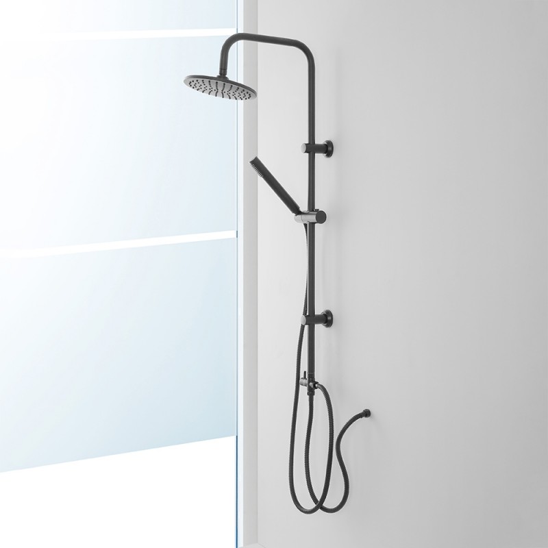 Colonna doccia nero opaco H 105 regolabile completa di soffione tondo e  doccetta