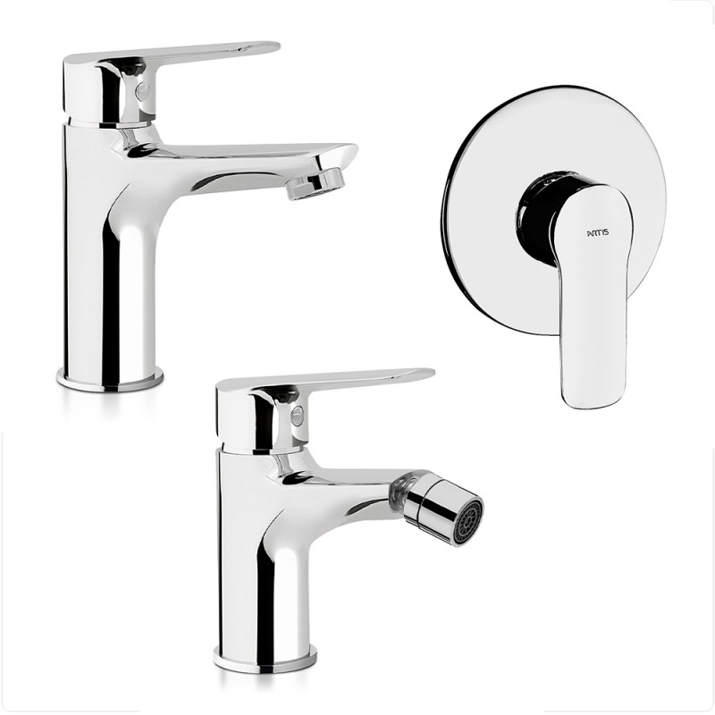 Set miscelatori lavabo bidet e doccia incasso cromati Artis Punta+ piletta inclusa