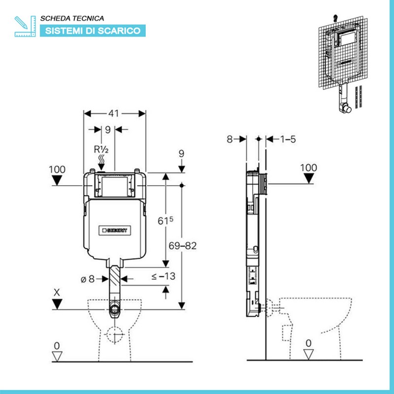 Cassetta Geberit Sigma8 da incasso per wc a pavimento doppio scarico