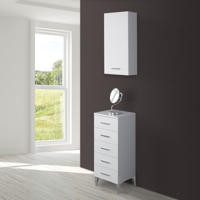 Mobile pensile bagno H 69,5 cm in legno bianco lucido con anta reversibile e mensola regolabile