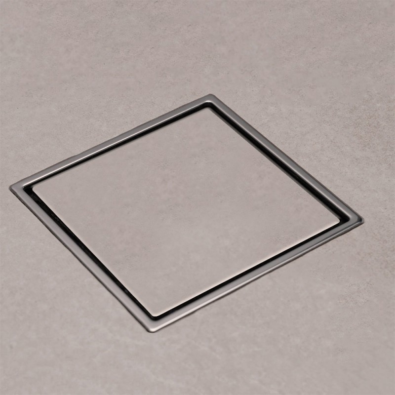 Scarico doccia a pavimento 15x15 cm con canalina piastrellabile quadrata e sifone acciaio inox