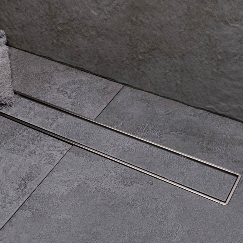 Canalina doccia a pavimento 55 cm con cover piastrellabile in acciaio inox e scarico incluso