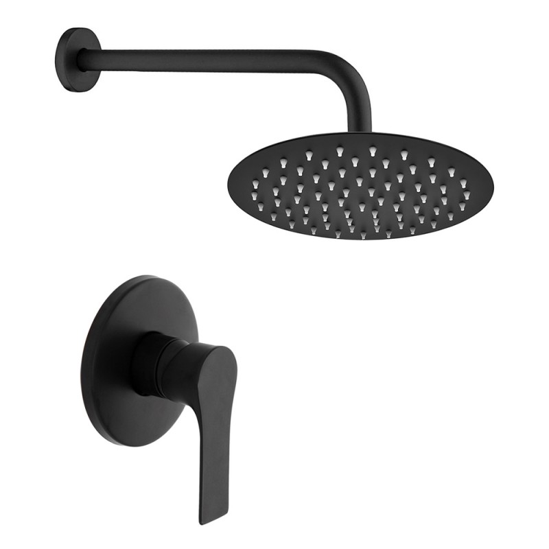 Set doccia nero opaco completo di soffione tondo 20 cm e miscelatore incasso