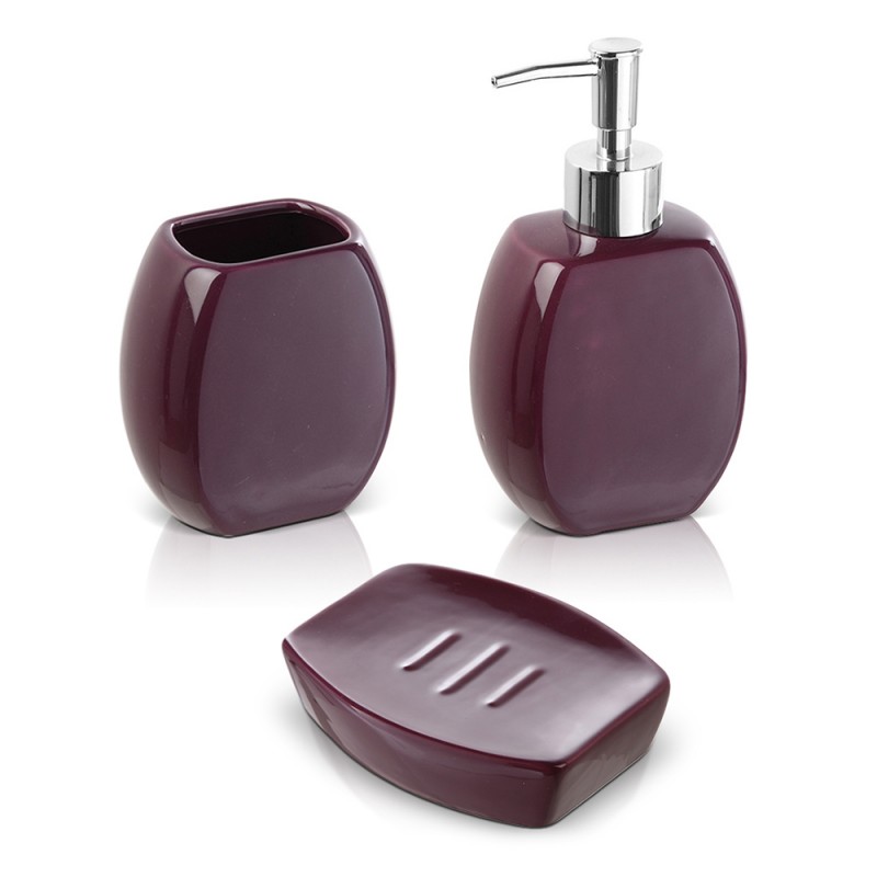 Set 3 accessori bagno da appoggio in ceramica viola