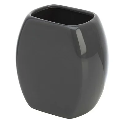 Porta spazzolini bagno grigio d'appoggio in ceramica