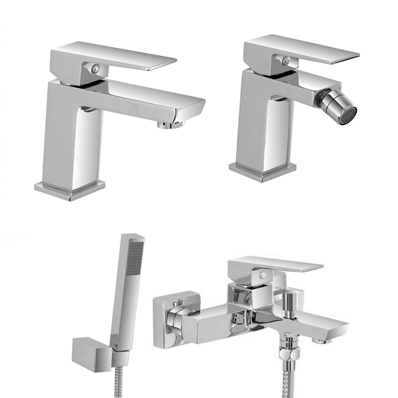 Set miscelatori cromati lavabo bidet e vasca con kit doccia Kubo