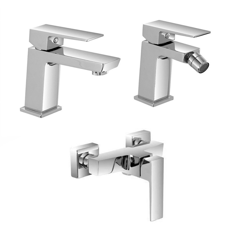 Set miscelatori lavabo bidet e doccia esterno cromo lucido Kubo