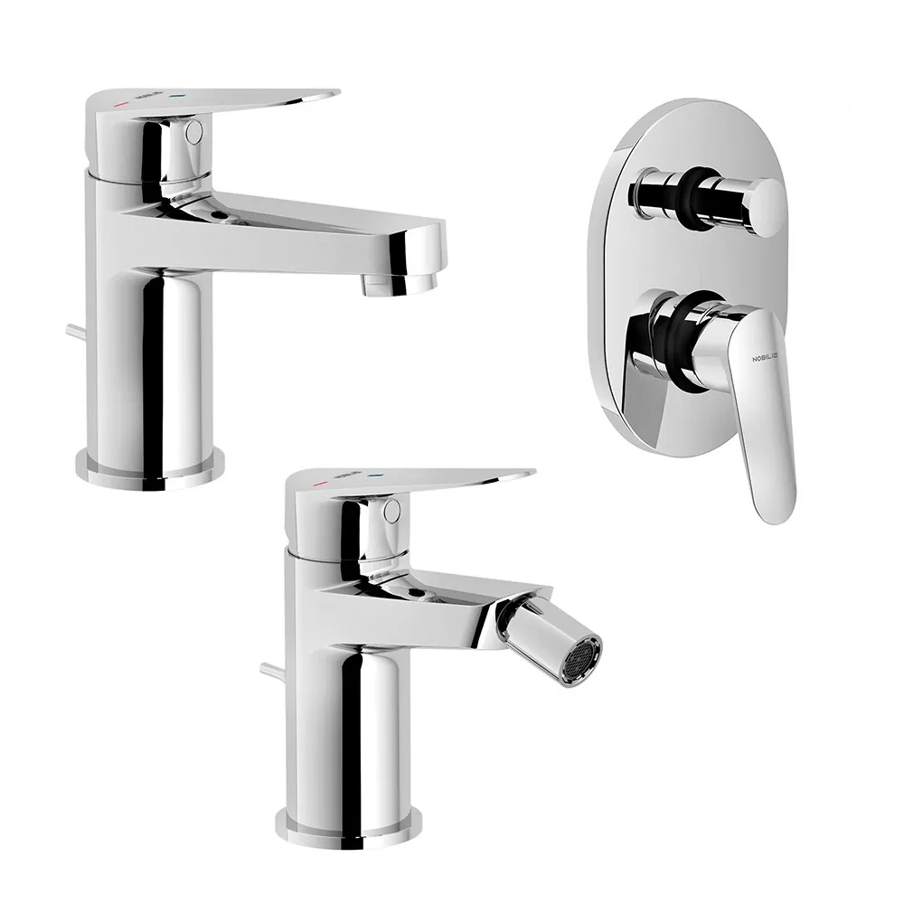 Image of Set miscelatori lavabo bidet e doccia incasso con deviatore Nobili Blues cromati a risparmio idrico