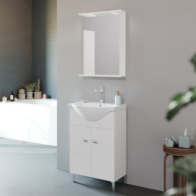 Mobiletto da Bagno - con 4 Cassetti, Anta e Ripiano Regolabile, 55 x 30 x  82 cm, MDF, Bianco - Mobile da Bagno, Armadietto, Cass