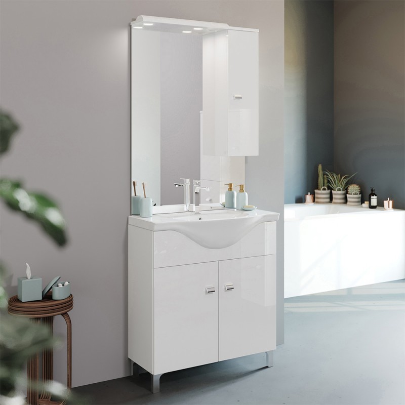 Mobile bagno sospeso moderno 81x50 cm bianco con 2 cassetti rallentati