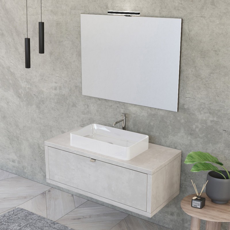 Mobile bagno sospeso 110 cm Master grigio nuvola con lavabo e specchio