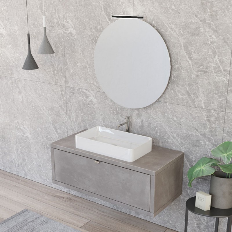 Mobile bagno sospeso 110 cm Master grigio cemento con lavabo e specchio