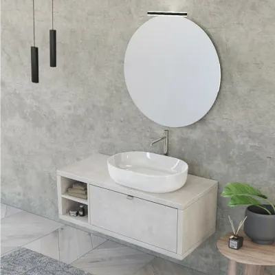 Mobile bagno sospeso 120 cm bianco opaco cannettato con lavabo sx e  specchio - Deck