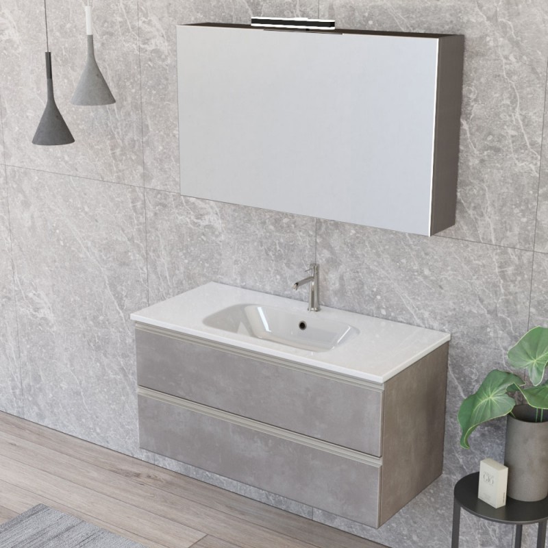 Mobile bagno sospeso 100 cm Master grigio cemento con specchio