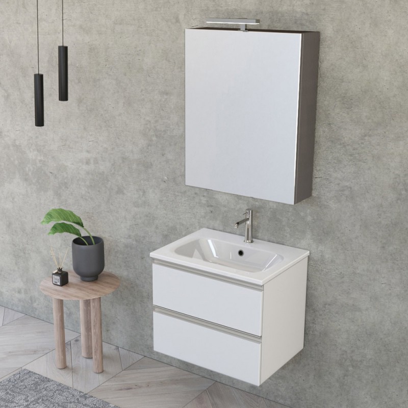 MOBILE BAGNO SOSPESO CM 60 NOCE SCURO CON LAVABO APPOGGIO