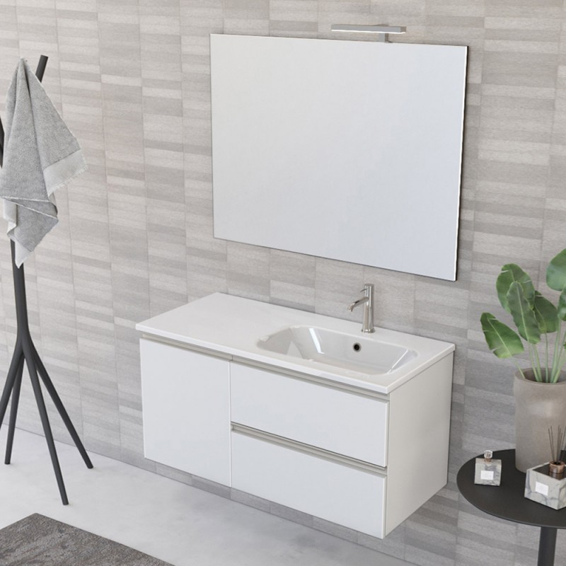 Mobile bagno sospeso 100 cm Master bianco con lavabo e specchio