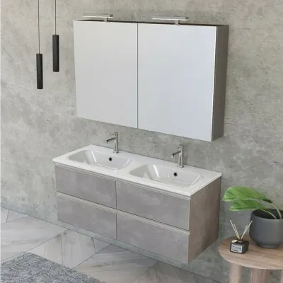 Mobile bagno sospeso 120 cm bianco opaco cannettato con lavabo sx e  specchio - Deck