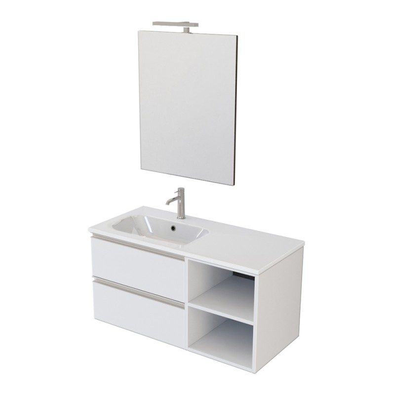 Mobile bagno sospeso 110 cm noce canaletto con lavabo e specchio Ravello