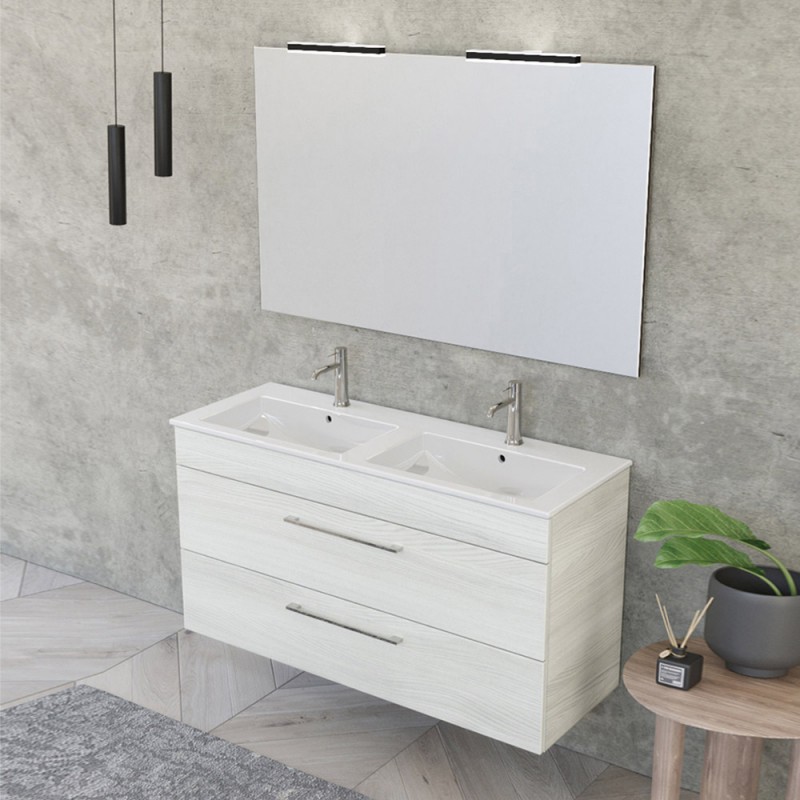 Mobile bagno sospeso 120 cm Smart bianco legno con specchio