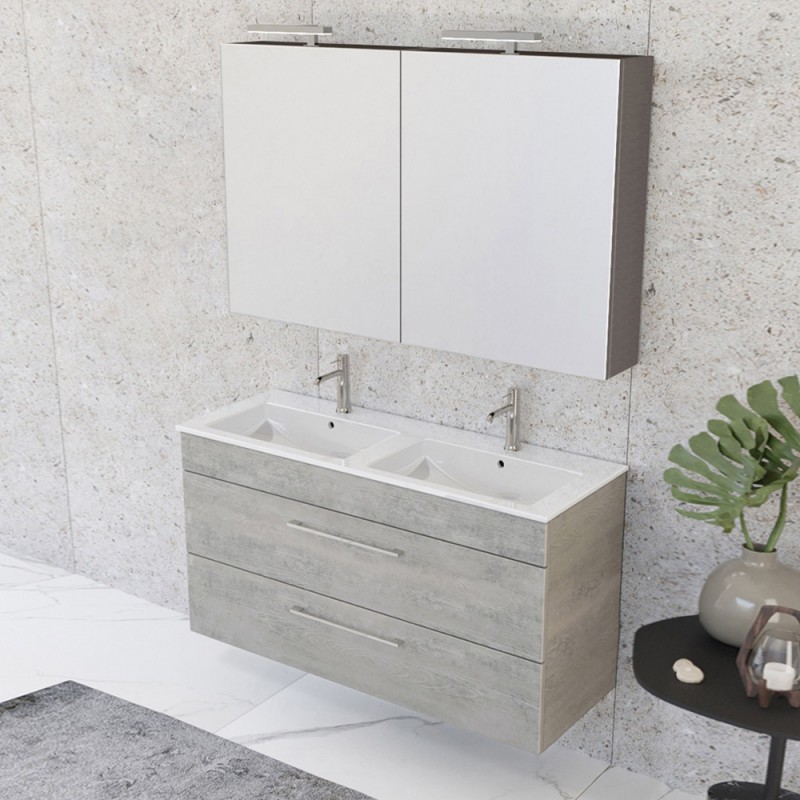 Mobile bagno sospeso 120 cm Smart grigio legno con specchio