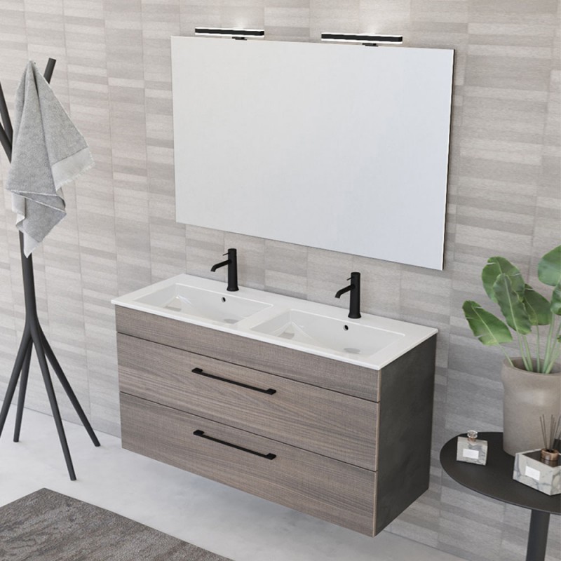 Yellow Shop Mobile Bagno Sospeso 110 Cm Con Lavabo E Cassetto - Domus Rovere Farnia/Cemento