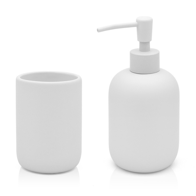 Set 2 accessori bagno da appoggio grigio chiaro in ceramica soft touch