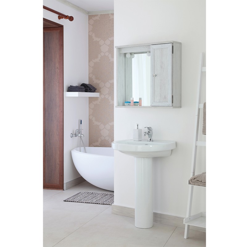 Specchiera 69 x 63 Shabby con 1 Anta Specchiera Bagno Contenitore Stile Shabby 1 Anta Bianco Feridras L.69xP.16xH.63
