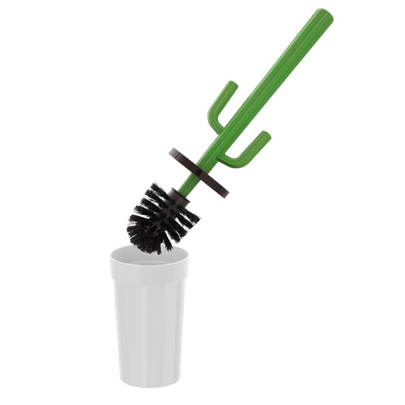 Scopino WC Cactus da appoggio bianco in plastica con setole nere 