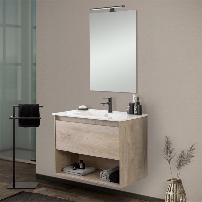 005624 - Mobile bagno a terra 85 cm con 2 ante e cassetti Cemento Chiaro -  Onda 