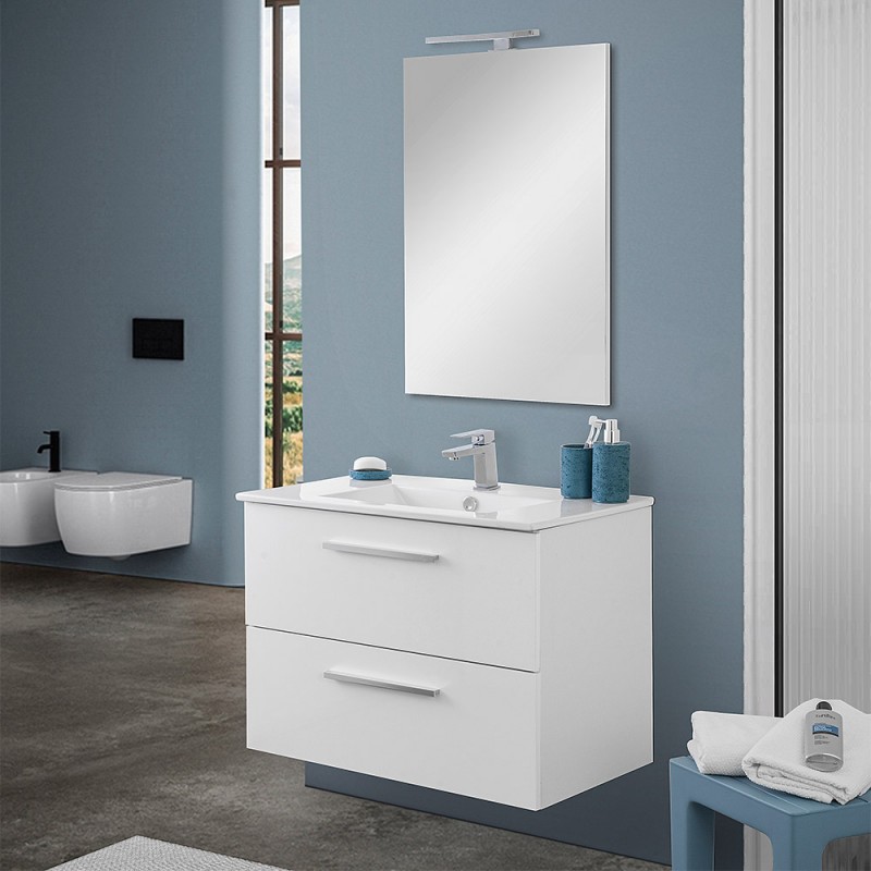 Bagno Completo Con Mobile Bagno Sospeso 80 Cm Rovere Gold 2 Ante Con Specchio Sanitari E Miscelatori Davis