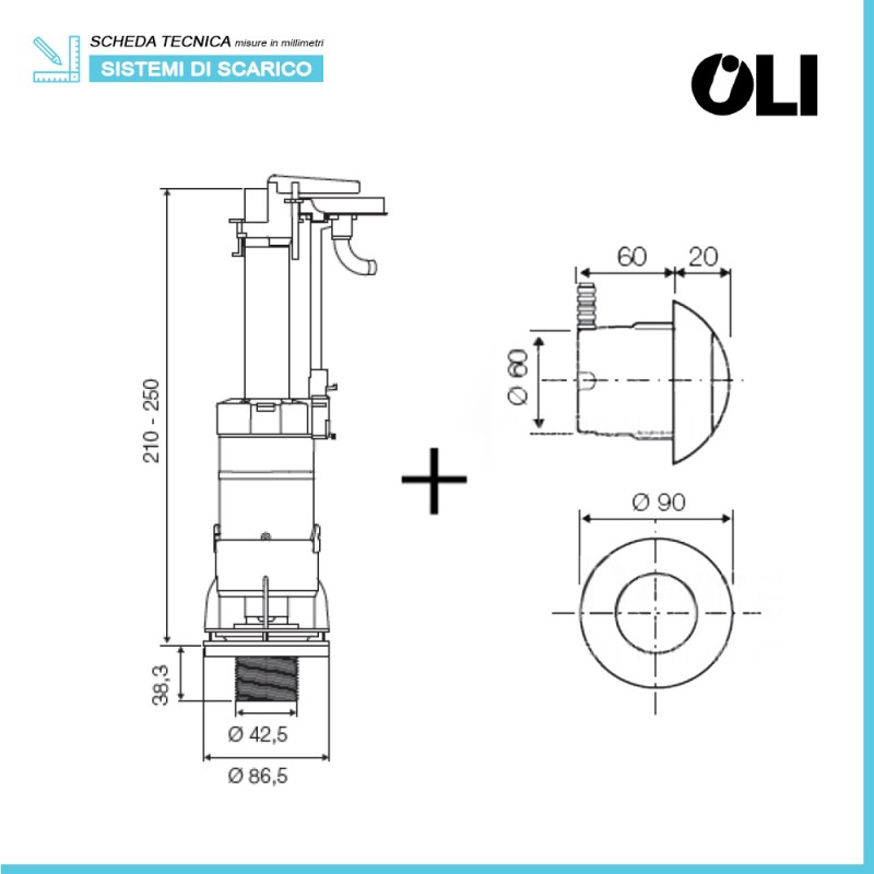 Catis Originale Batteria Per WC Con Pulsante A Piolo – Cassetta Alta, Ricambio Idraulico - 4