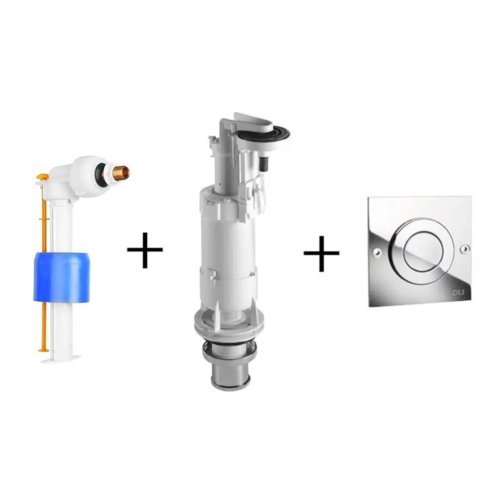 Image of Batteria scarico wc completa Oli Deluxe per cassetta alta con tasto acciaio cromato